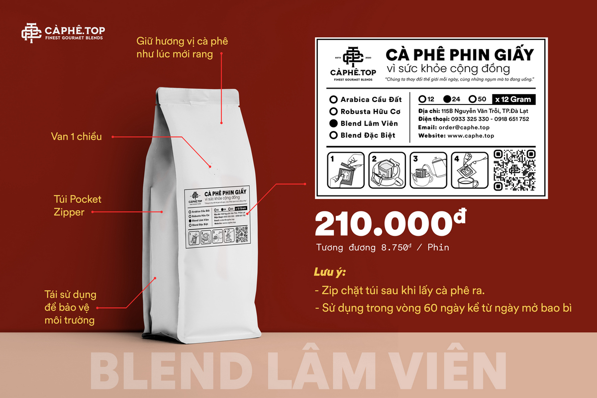 Cà phê Phin Giấy Blend Lâm Viên