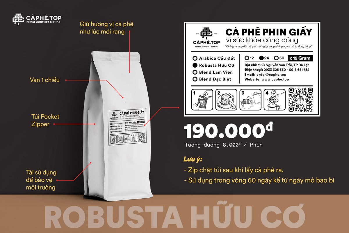 Robusta Hữu Cơ Pha Phin 24 gói